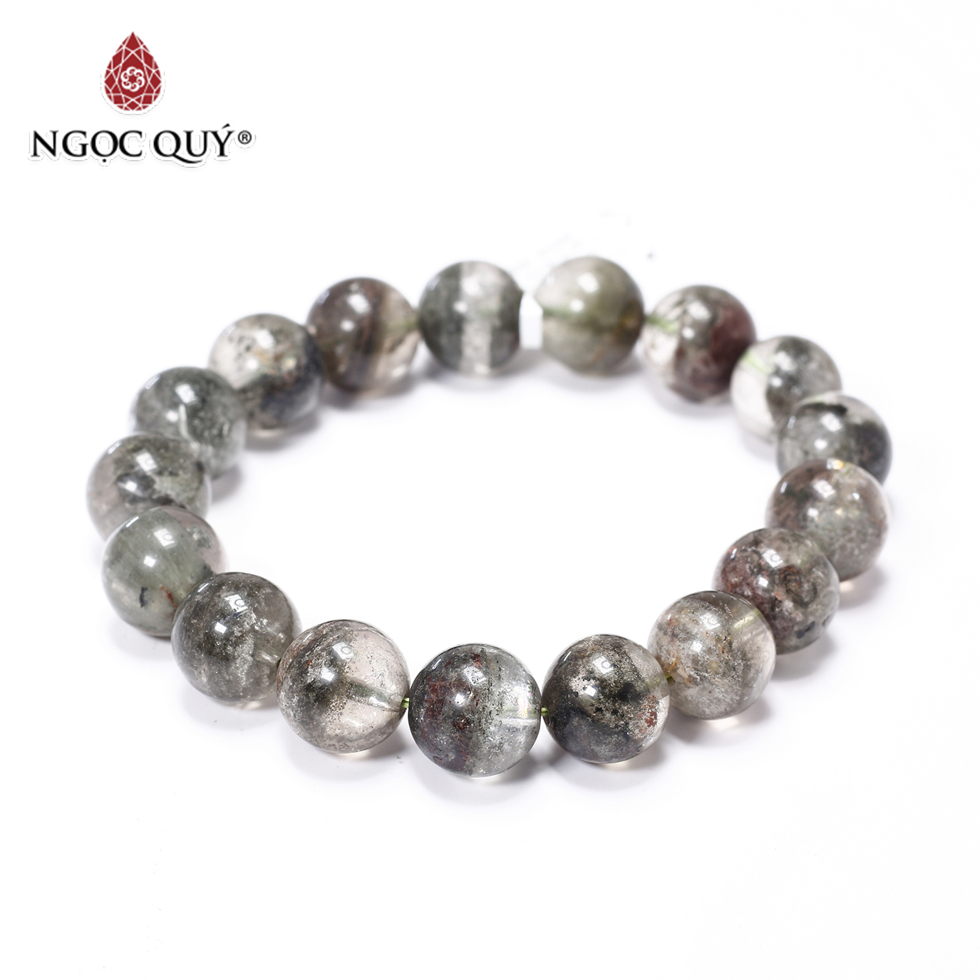 Vòng thạch anh ưu linh rêu 13mm mệnh hỏa, mộc - Ngọc Quý Gemstones