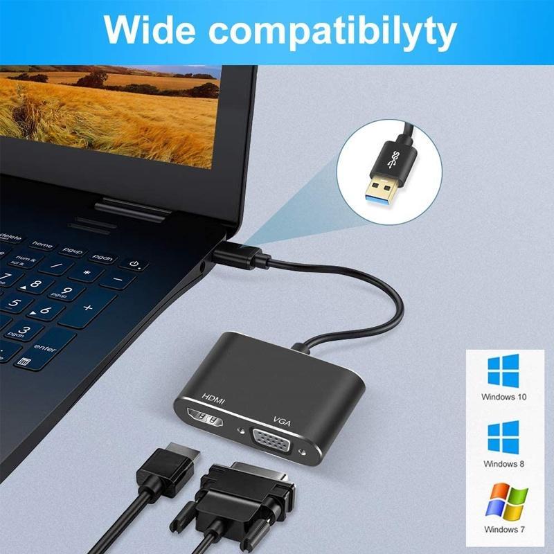 Cáp Chuyển Đổi USB 3.0 Sang HDMI VGA 2 Trong 1 Sang VGA HDMI HD 1080P Cho Mac OS Windows 7/8/10