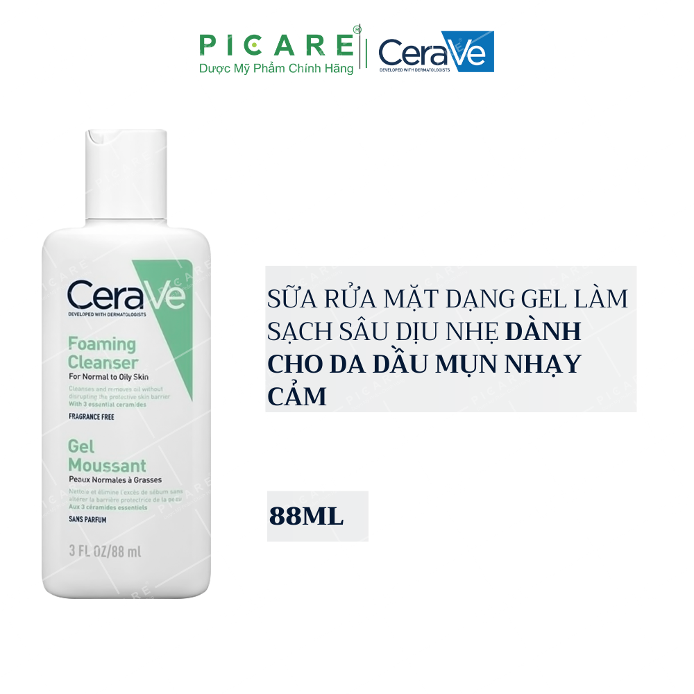 Sữa Rửa Mặt Dịu Nhẹ Cho Da Dầu CeraVe Foaming Cleanser 88ml