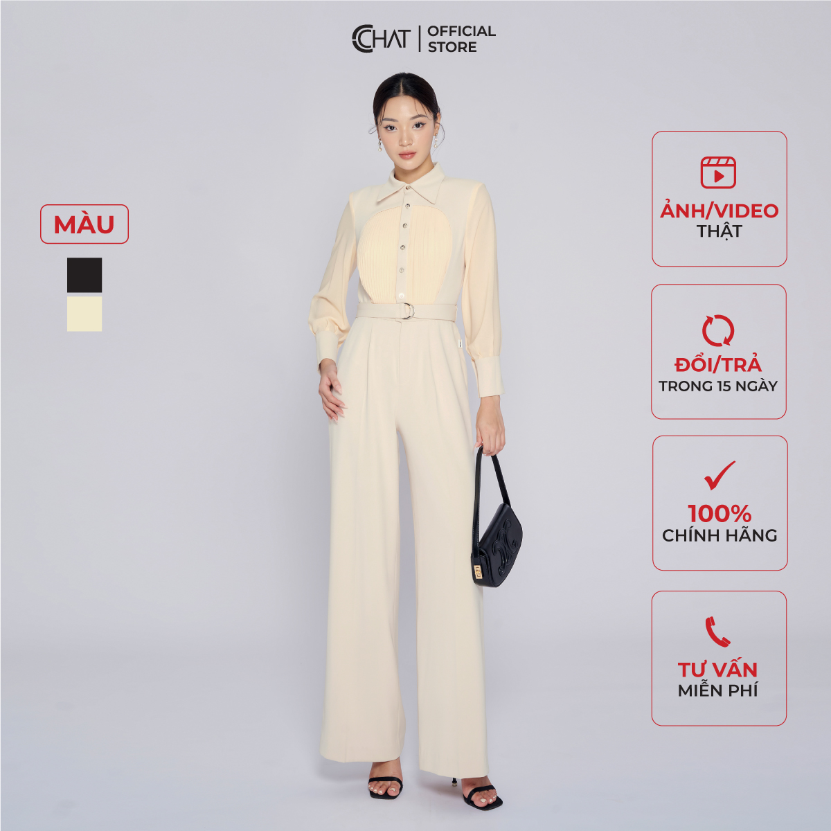 Jumpsuit Nữ  Dáng Suông Phối Tay Xếp Ly Thân Chất Tuytsi Cao Cấp 53JDS8003ST