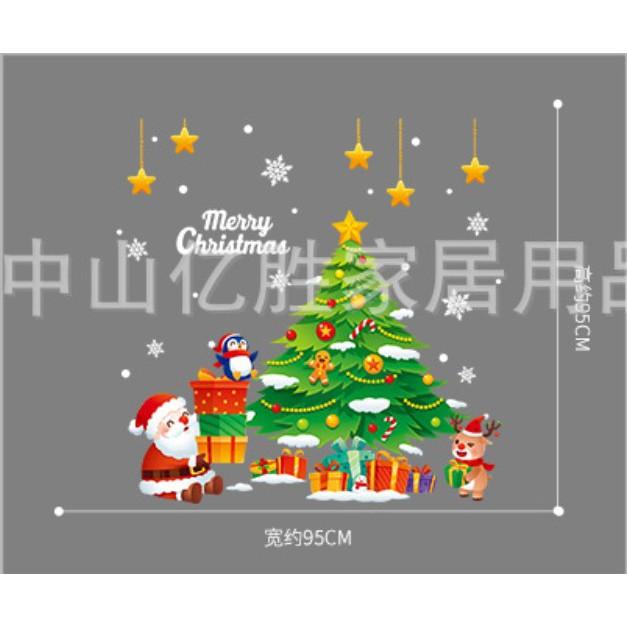 Decal trang trí giáng sinh ông già noel và tuần lộc trang trí cây thông