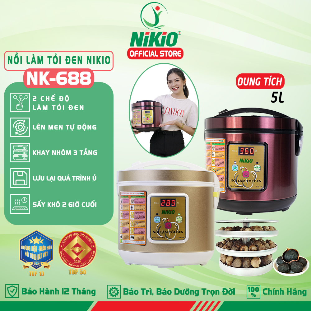 Máy Làm Tỏi Đen Nikio NK-688 - Nồi Ủ Tỏi Đen Cao Cấp, Công Nghệ Nhật Bản, Làm Tỏi Và Sấy Khô Tự Động, Tỉ Lệ Thành Công 99%, Tỏi Thơm Ngon Chuẩn Vị - Dung Tích 5 Lít, Làm Được 1.5 Kg Tỏi - Hàng Chính Hãng