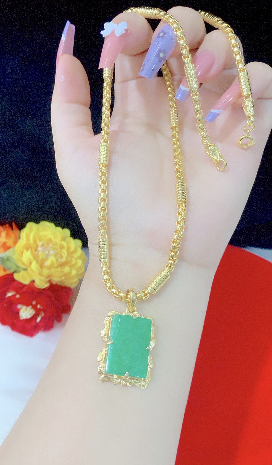 Dây chuyền khúc mặt cẩm thạch mạ 24k cao cấp P763