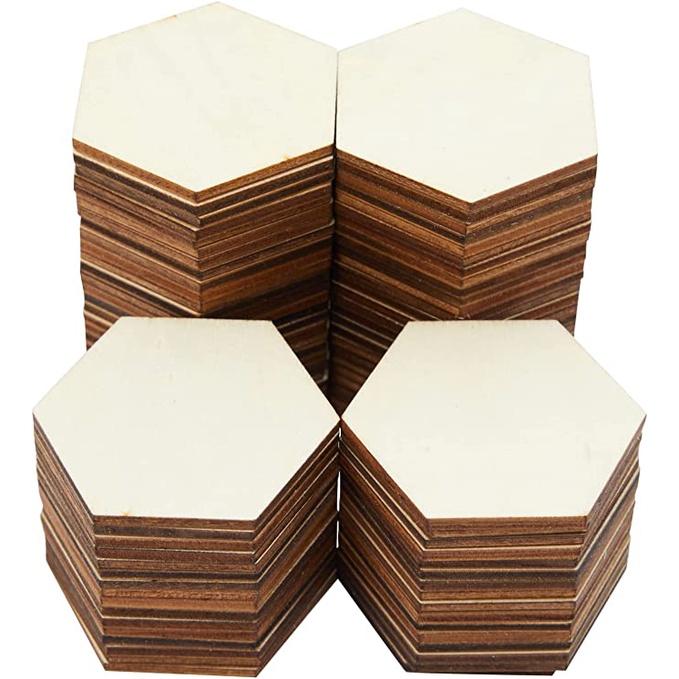 Set 100 Miếng Gỗ Lục Giác Bằng Gỗ Plywood Dày 3mm Size 1,2,3,4,5cm
