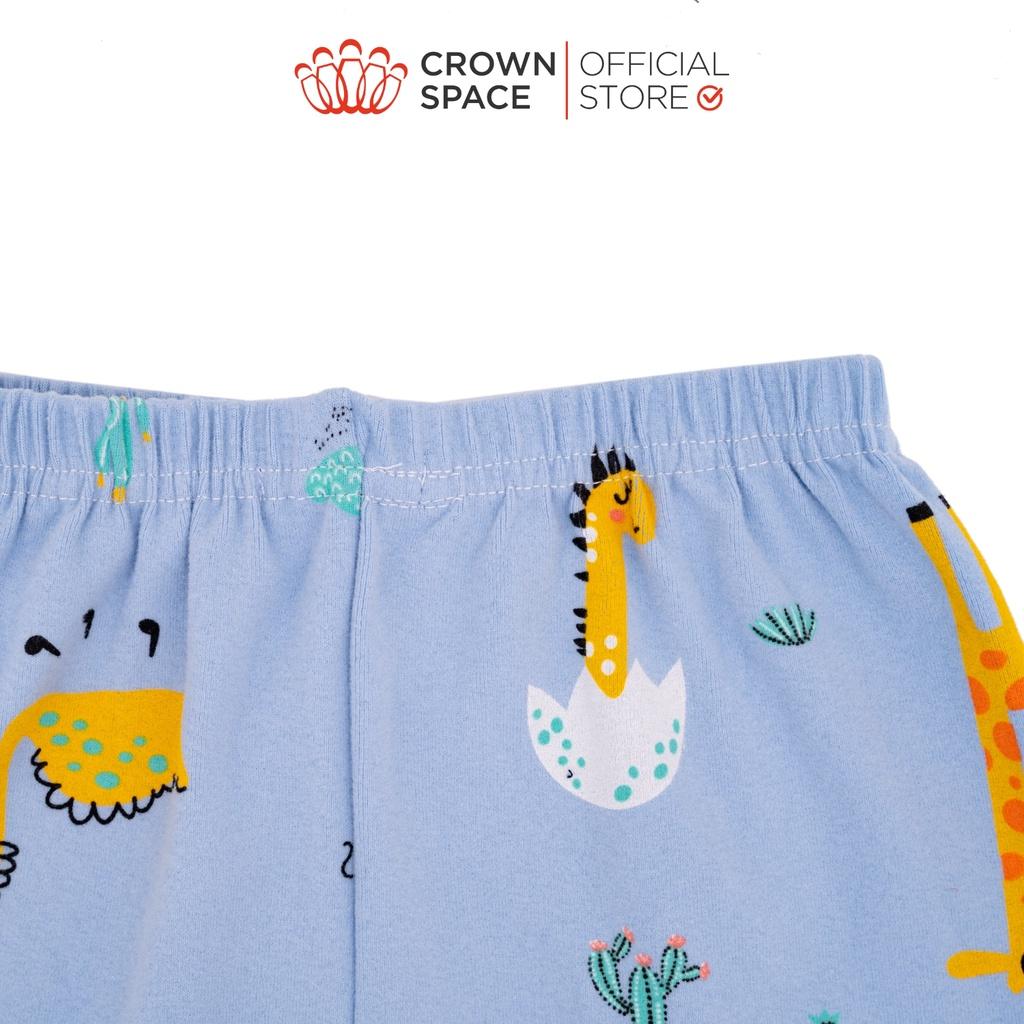 Bộ Mặc Nhà Dài Tay Bé Trai Crown Space Cao Cấp Xanh Pastel - Cotton Thoáng Mát Hình Khủng Long CKBL5911709 Size 19-27Kg