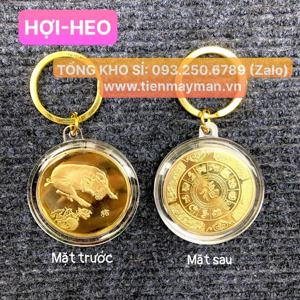 Móc Khóa Đồng Xu 12 Con Giáp Mạ Vàng TUỔI HỢI - CON HEO Treo Oto, Xe Máy Phong Thủy -
