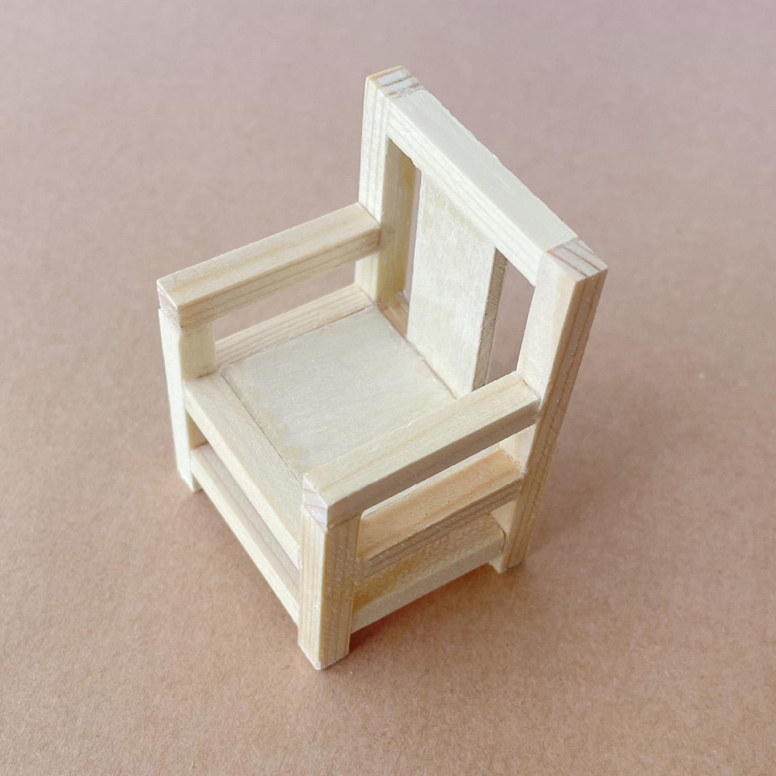 Wooden Dollhouse Miniature Chair Ornaments Decoration Furniture Model DIY Simulation Mini Accessories for Kids Toy Pretend Play Toy