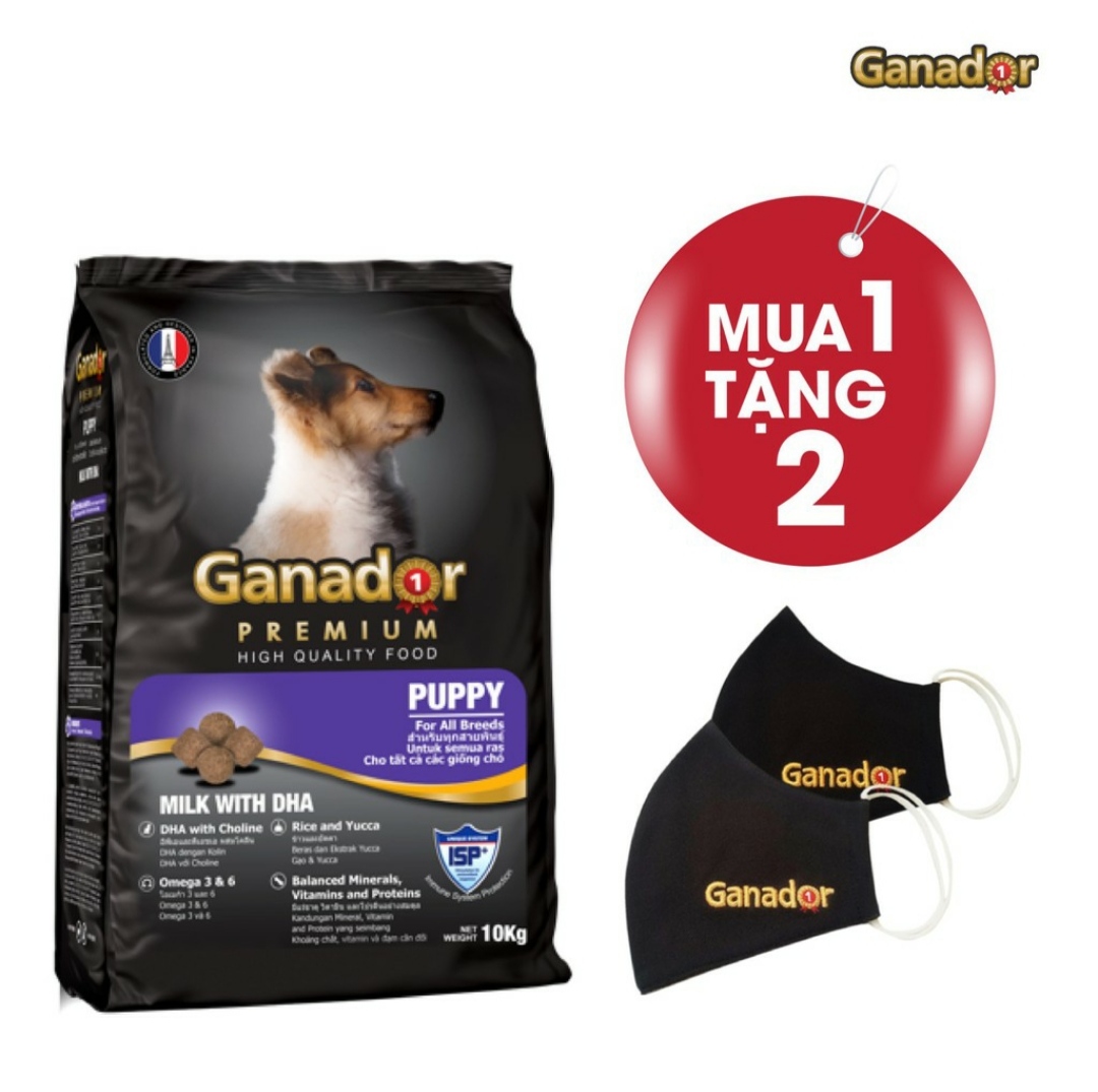 Thức ăn cho chó con Ganador vị sữa & DHA Milk with DHA 10kg - Tặng 2 khẩu trang