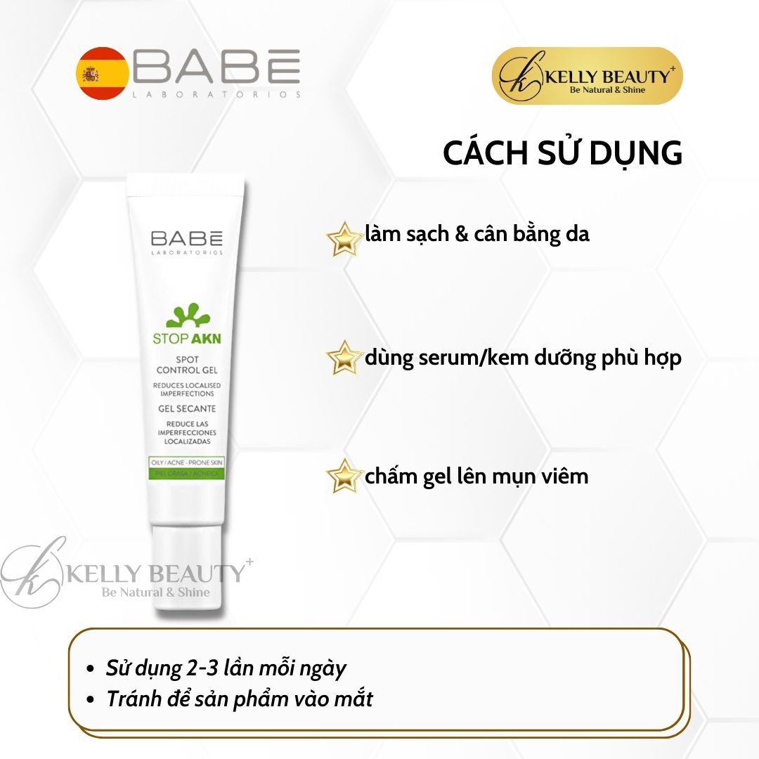 Chấm Mụn BABE Spot Control Gel - Giảm Viêm, Khô Cồi, Đẩy Nhân Mụn; Hỗ Trợ Lành Vết Thương - Kelly Beauty