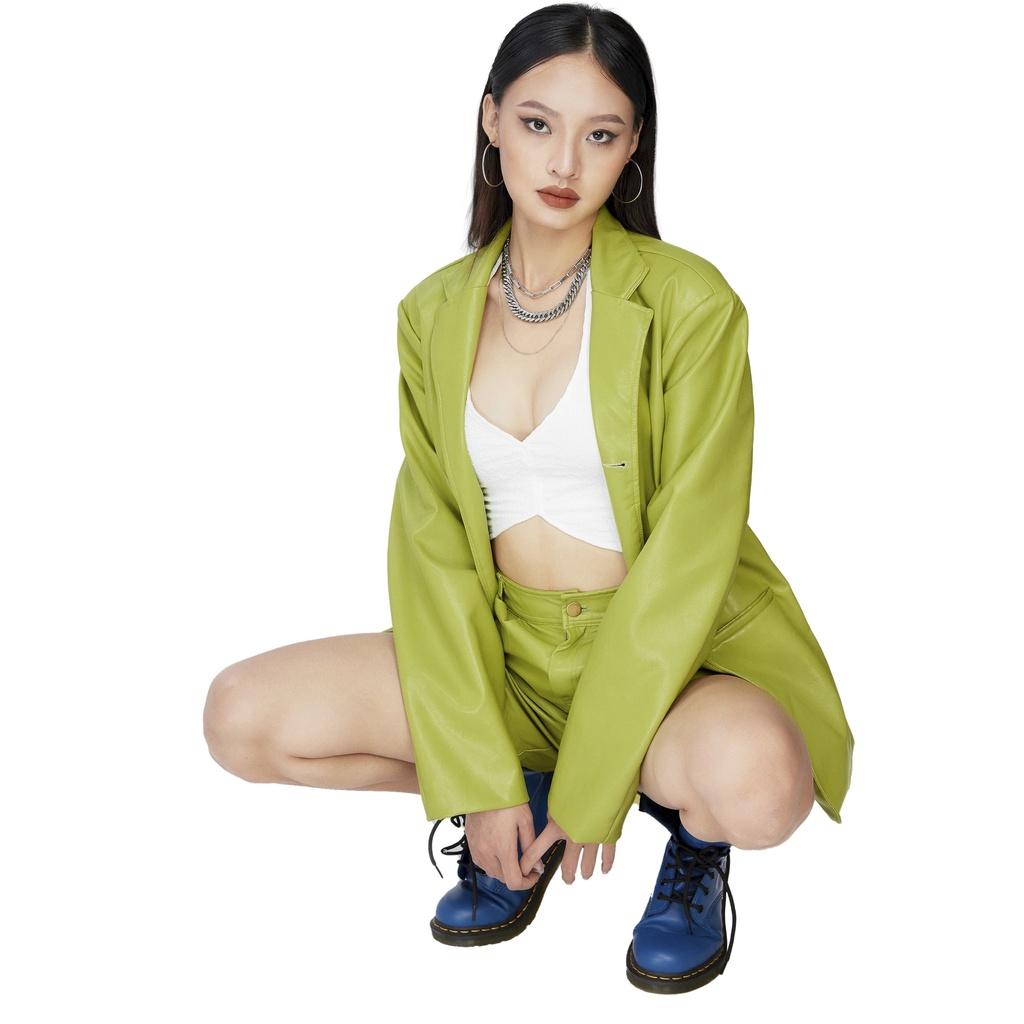 Set áo blazer da và quần shorts da màu xanh Tartan-HOLLIS BLAZER /HOLLIS PANTS