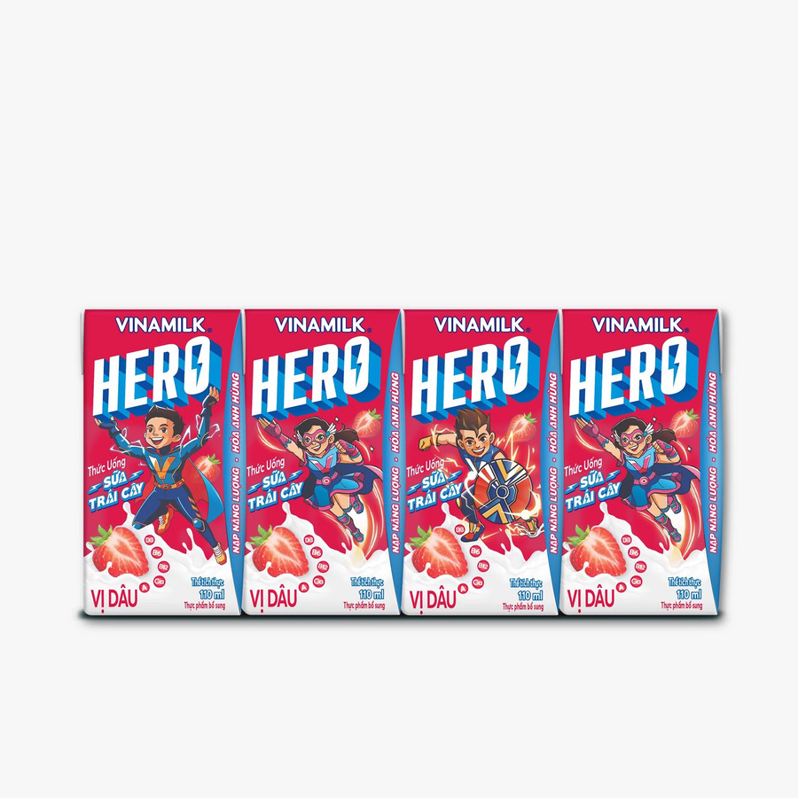 THỨC UỐNG SỮA TRÁI CÂY HERO VỊ DÂU - THÙNG 48 HỘP X 110ML