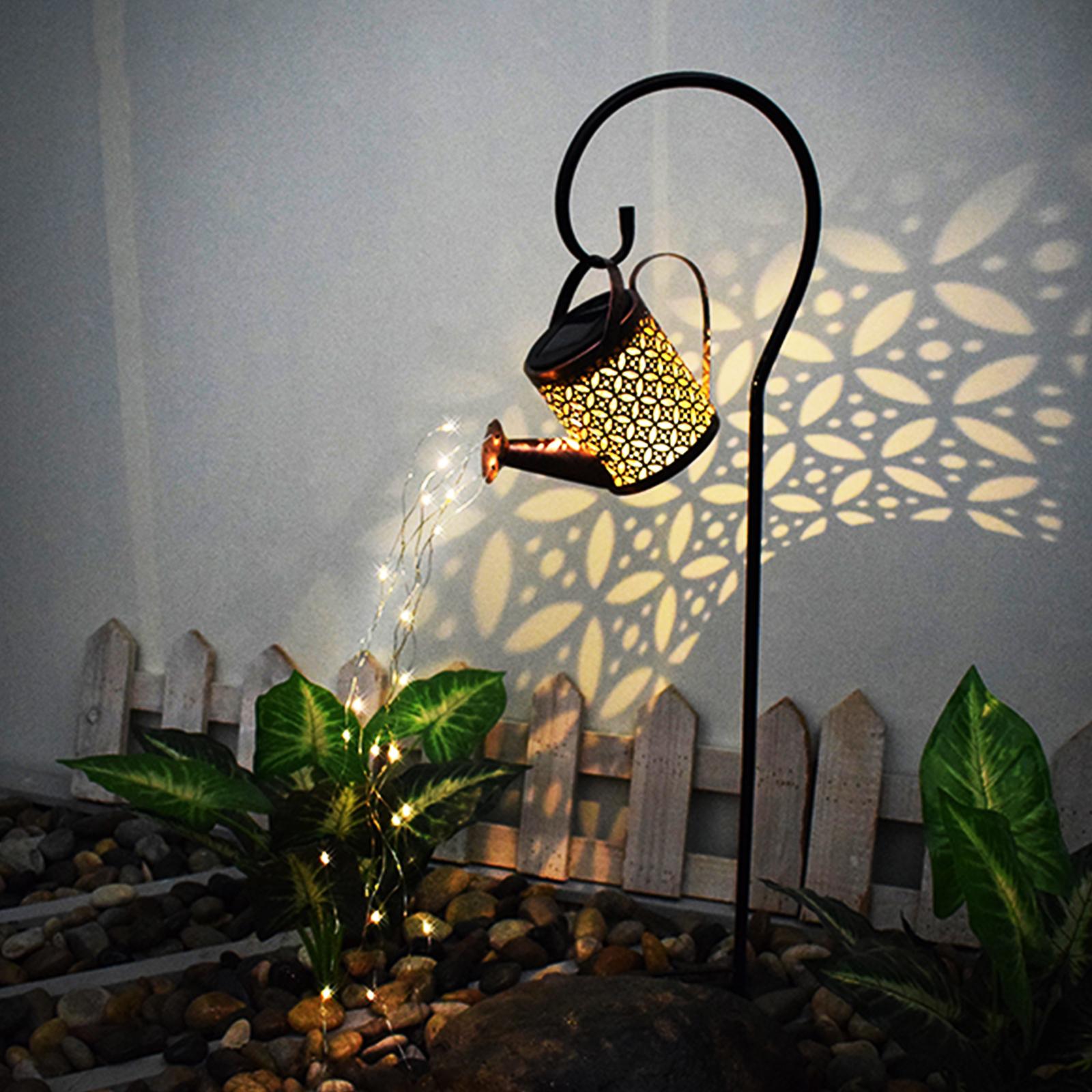 Watering Can Lights Metal Solar Stakes Light LED Solar Landscape Lights IP65 Waterproof Retro Kettle Lantern Stake Light