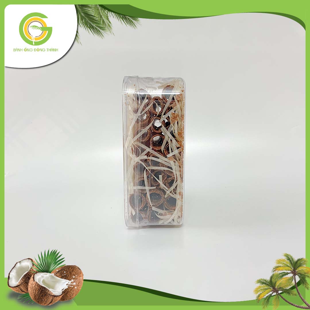 Bánh ống Đông Thành thơm ngon hộp vuông - Bánh ống xứ dừa - Đặc sản Bến Tre hộp vuông