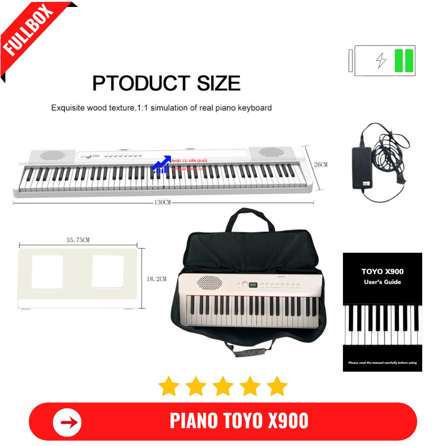 Đàn Piano Điện Toyo X900 Gấp Gọn -88 Phím Nặng Cảm Lực - Kết Nối Bluetooth + Chân Đế