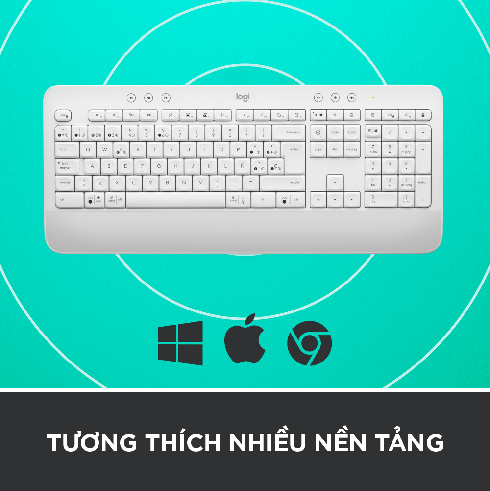 Bàn Phím Không Dây Logitech Signature K650 - Nhỏ gọn, gác tay tích hợp, tương thích Mac , Bluetooth &amp; USB Bolt - Hàng chính hãng