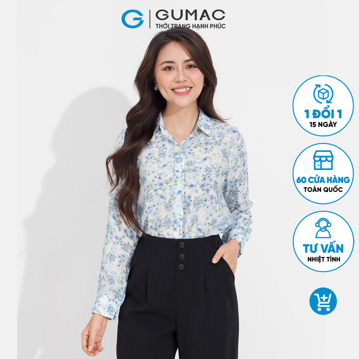 Áo sơ mi họa tiết GUMAC AD05020