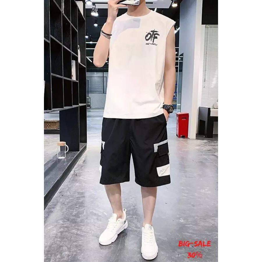 Đồ Bộ Nam Thể Thao, Đồ Bộ Nam Mặc Nhà, Sét Bộ Thể Thao Áo Ba Lỗ Vải Thun Lạnh Quần Kaki Mềm Mịn In Chữ OFF