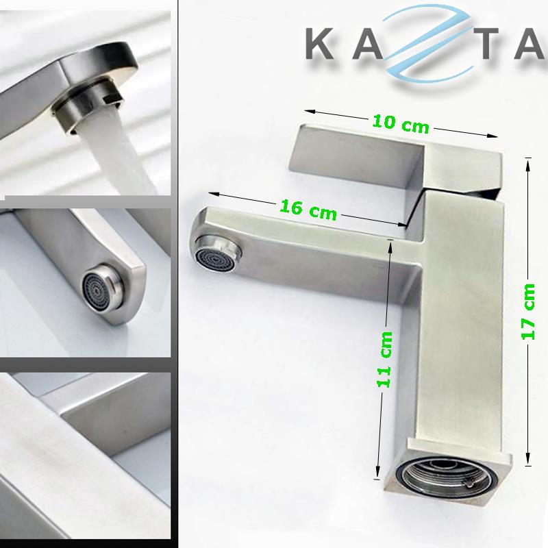 Vòi lavabo nóng lạnh KAZTA KZ-L01V thân vuông inox 304 kèm 2 dây cấp nóng lạnh