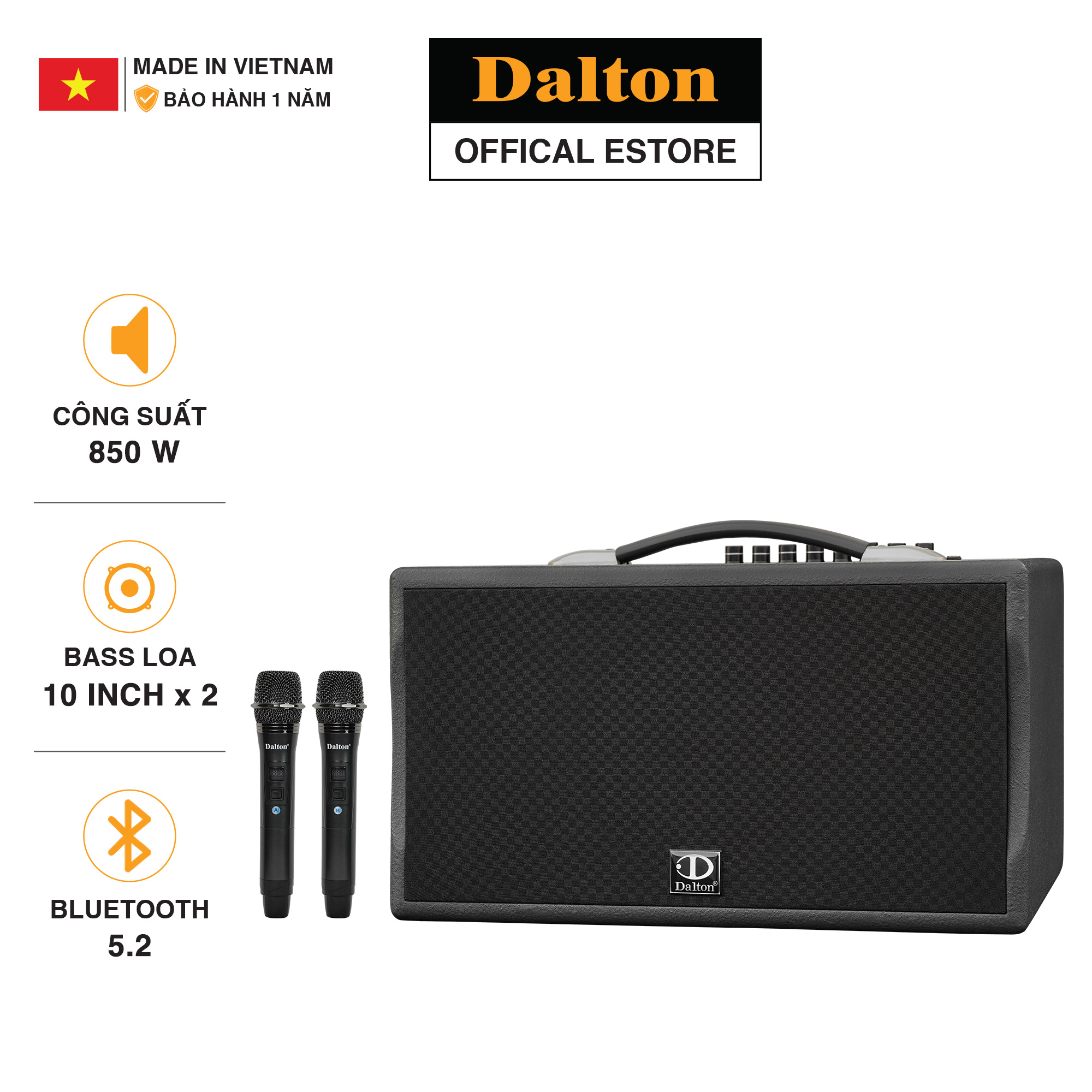 Loa karaoke di động PS-K16A công suất 200W bass 16cm ( 1.6 tấc ) kèm hai micro không dây sóng UHF-HÀNG CHÍNH HÃNG ( BH 12 THÁNG )