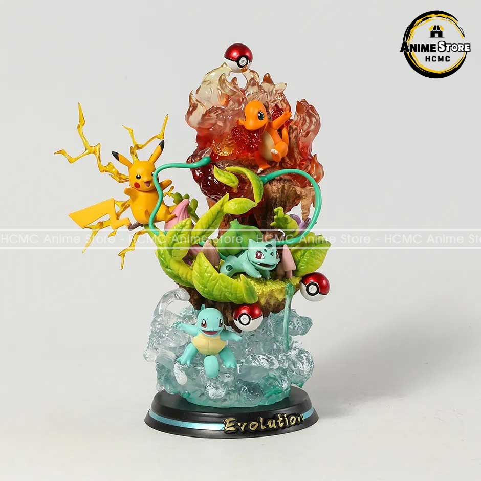 Mô hình Pokemon Evolution Pikachu - Charmander - Bulbasaur - Squirtle có led trang trí
