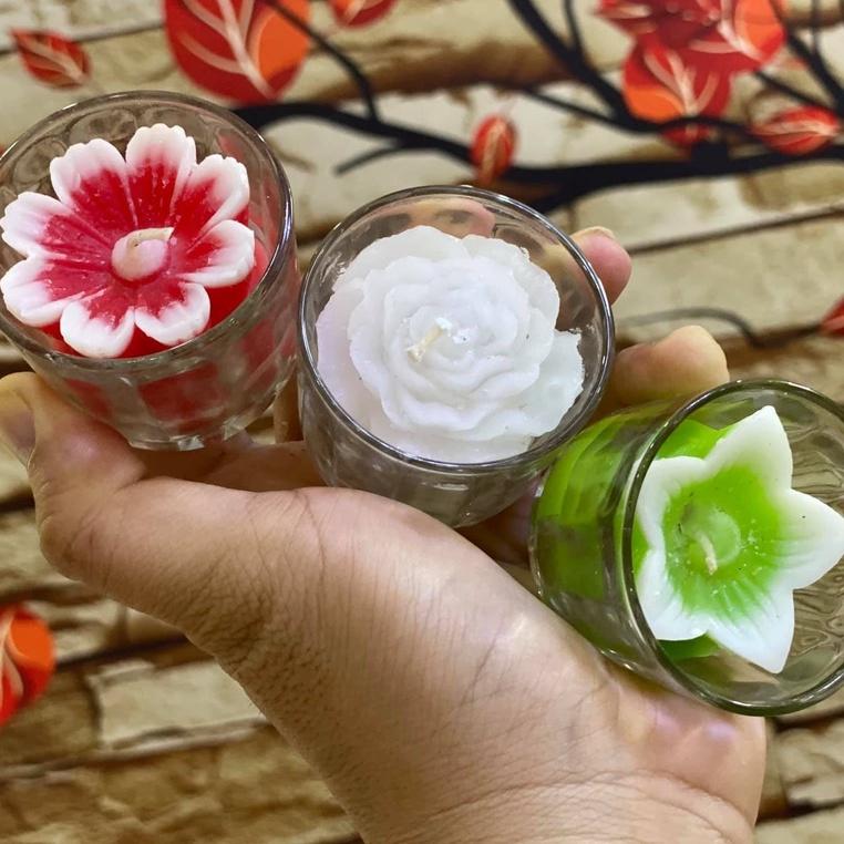 Hộp nến 6 ly nhiều màu - nến ly hoa hồng hoa cúc - cốc nến trang trí cao cấp candle shop