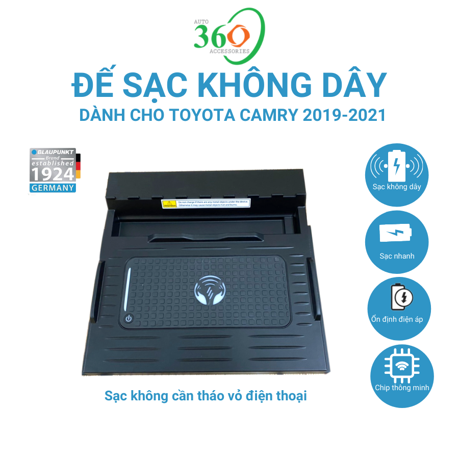 Đế Sạc Không Dây Blaupunkt Dành Cho Toyota Camry, Sạc Không Dây Không Cần Lột Vỏ Điện Thoại