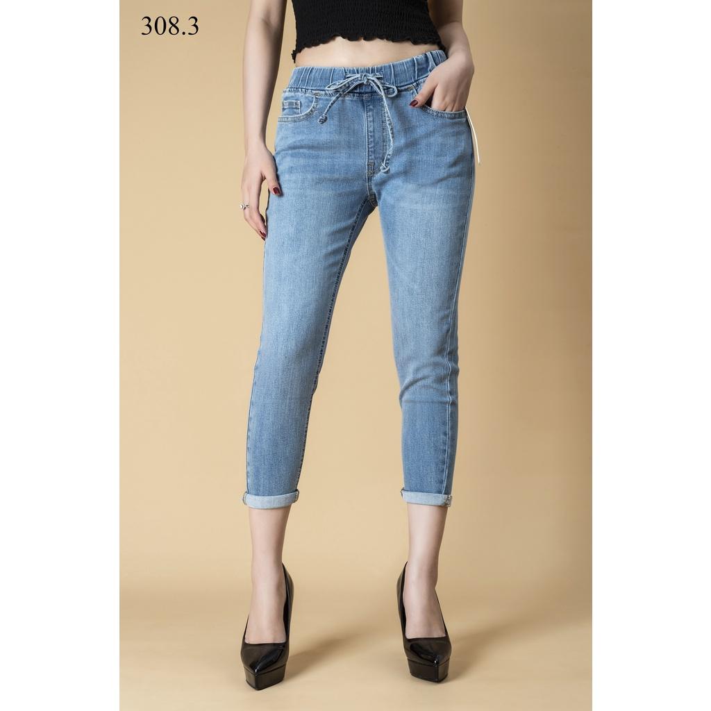 QUẦN JEAN NỮ DÁNG BAGGY TRƠN CẠP CHUN