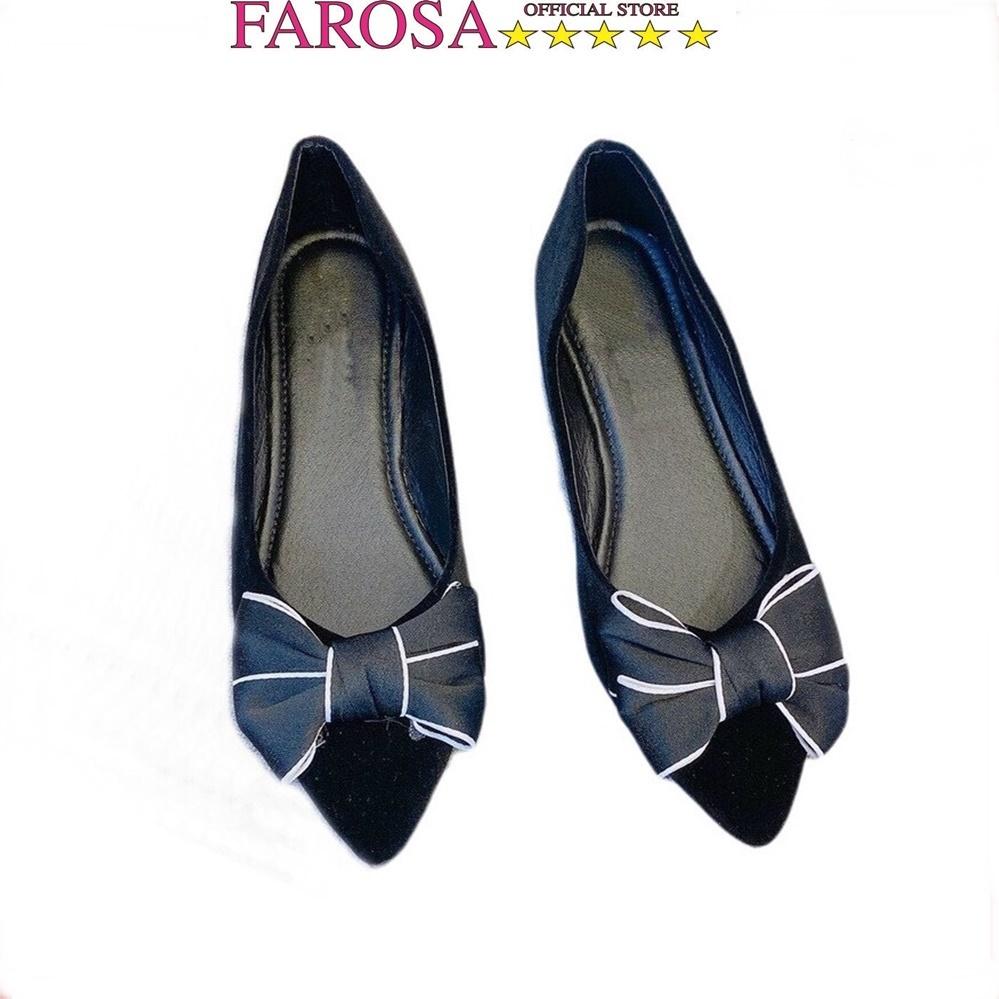 Giày búp nữ thời trang Farosa nơ vải phối viền trắng cực êm và điệu đà