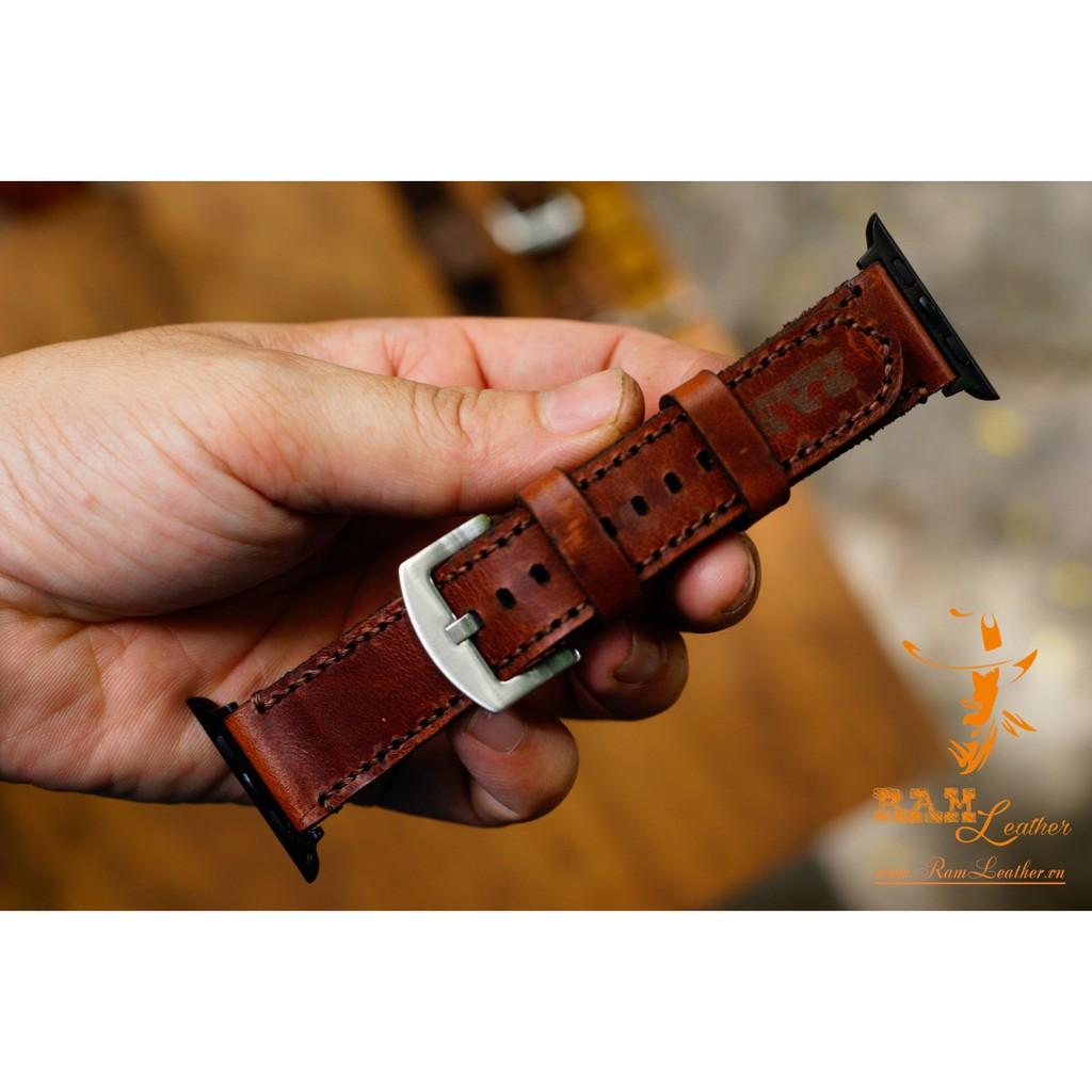 DÂY ĐỒNG HỒ DÀNH CHO APPLE WATCH DA BÒ NÂU ĐỎ - RAM CLASSIC 1981 --ĐỦ SIZE -CHÍNH HÃNG RAM LEATHER .