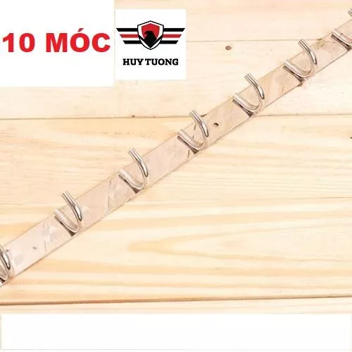 Móc treo quần áo giá treo quần áo gắn tường INOX, móc dán tường cao cấp không gỉ từ 7 đến 10 mấu - Huy Tưởng