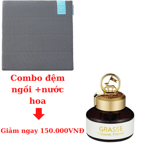 Combo Đệm Ngồi Xe Hơi, Văn Phòng Cao Cấp Bullsone(Xám Size M) + Nước Thơm Cao Cấp Grasse Bullsone HQST31