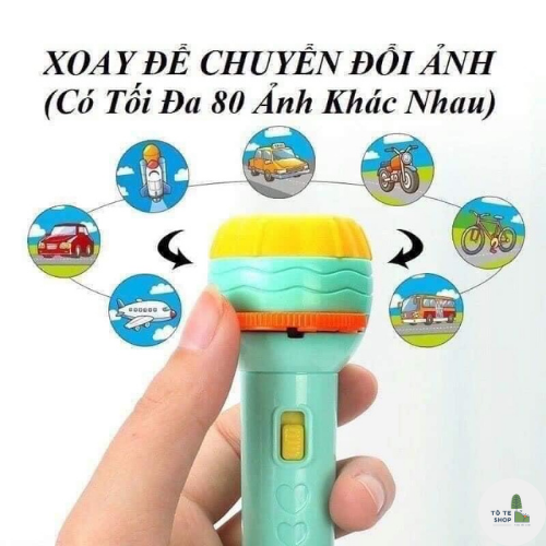 Đồ chơi đèn pin chiếu hình 10 đĩa gồm 80 hình cho các bé, hình ảnh sắc nét, ngộ nghĩnh, đèn pin chiếu bóng