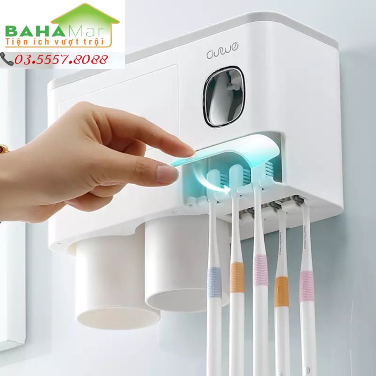 GIÁ ĐỂ TREO BÀN CHẢI NHẢ THUỐC ĐÁNH RĂNG TỰ ĐỘNG - 2 CỐC TREO NAM CHÂM NGƯỢC "BAHAMAR"