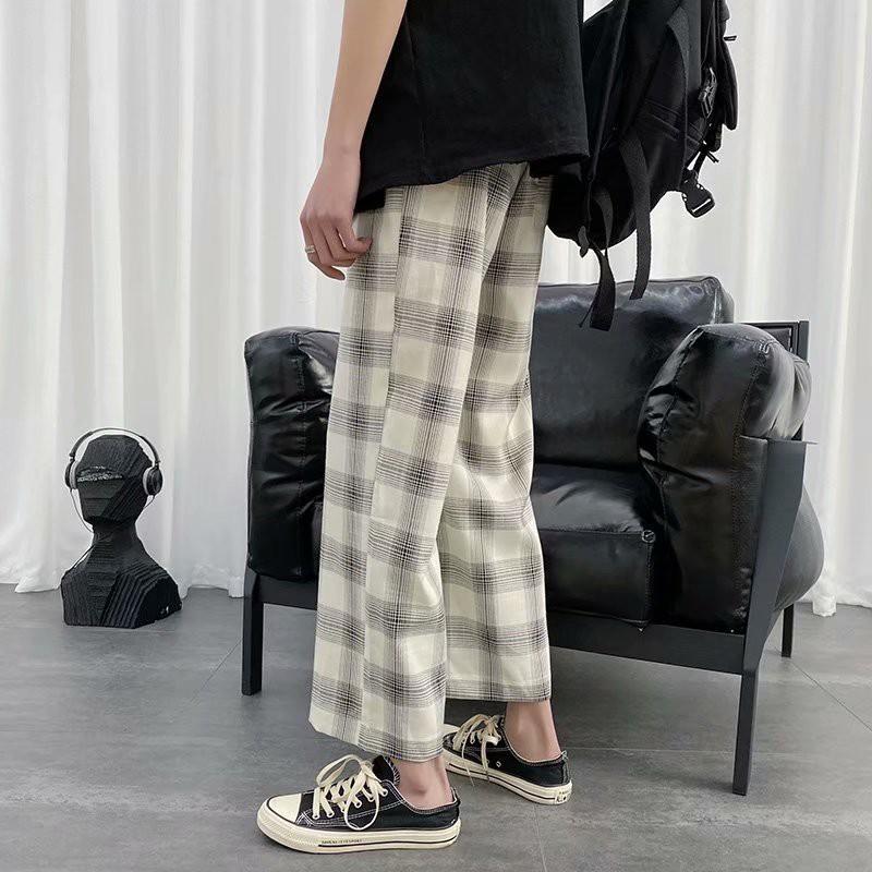 Quần dài ống rộng họa tiết caro thời trang cho nam