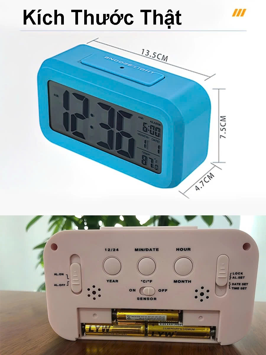 Đồng hồ báo thức điện tử để bàn màn hình đa chức năng thời gian, lịch, báo thức, nhiệt độ