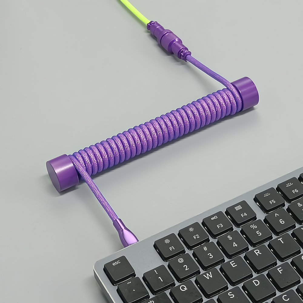 Coiled Keyboard Cable USB C for Mechanical Gaming Keyboard Double-Sleeved Wire with Detachable Metal Aviator Connector Charging