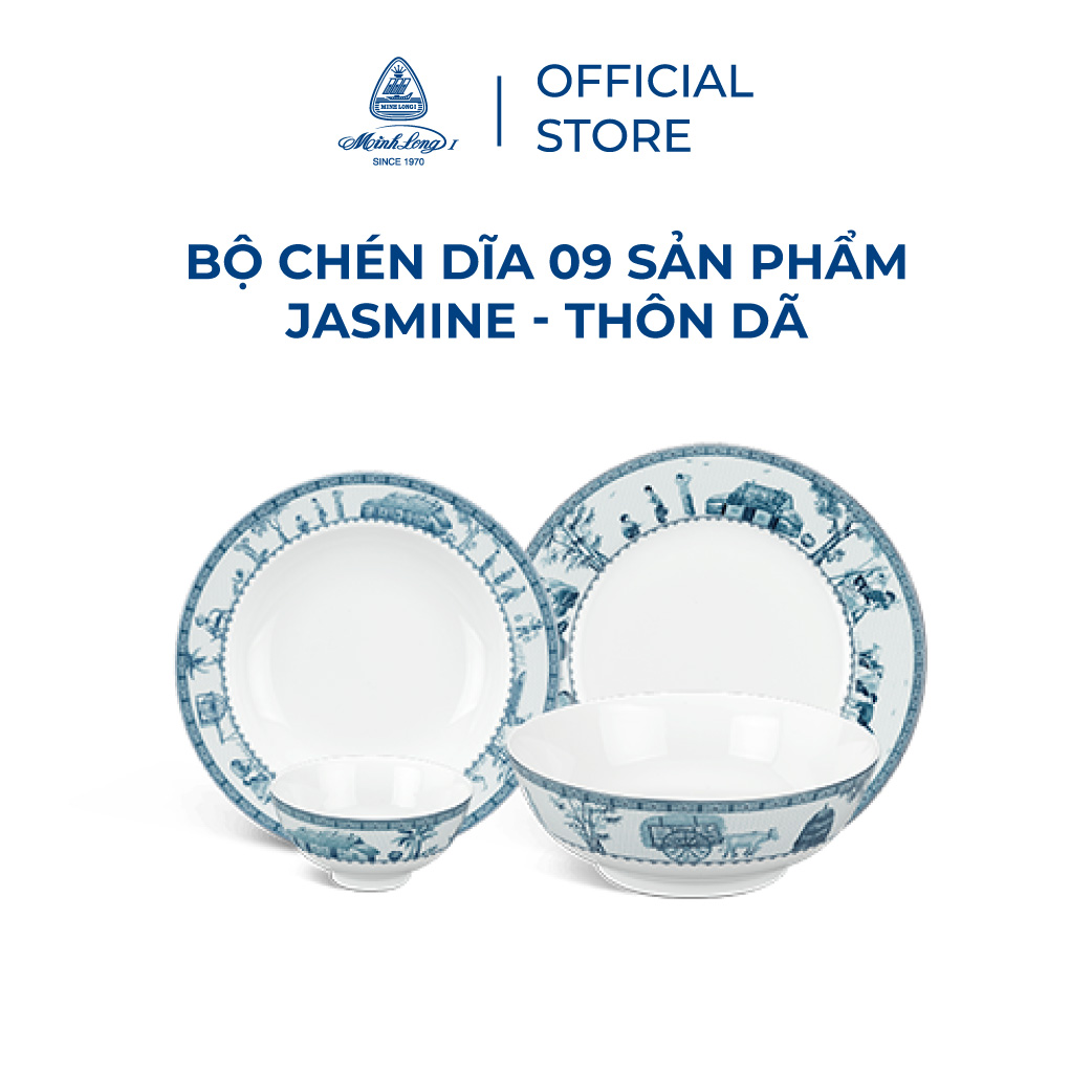 Bộ Chén Dĩa Sứ Minh Long 09 sản phẩm - Jasmine - Thôn dã