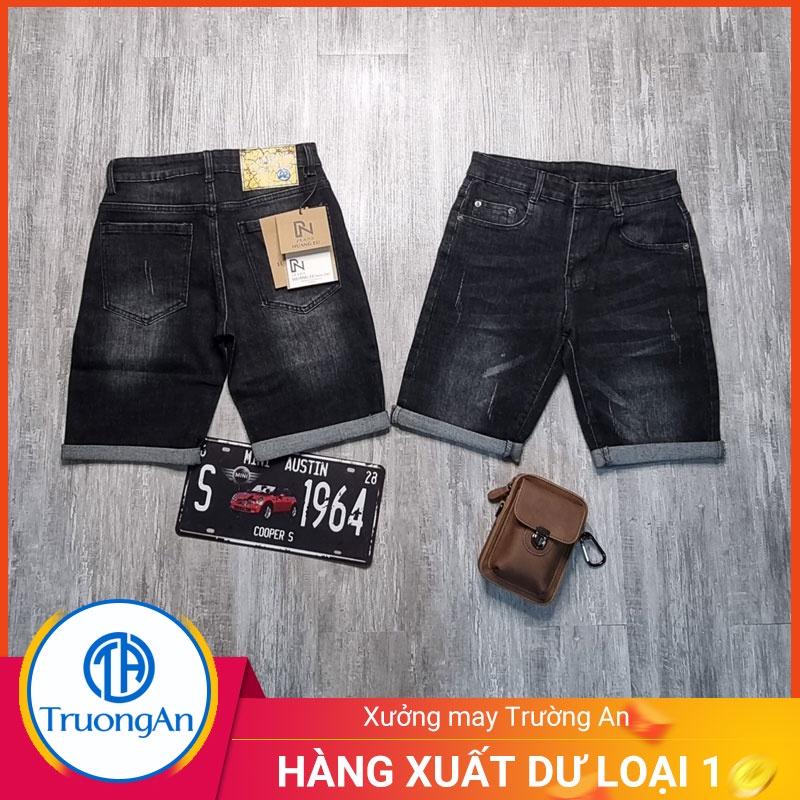 Quần short jean nam ống rộng màu đen cao cấp