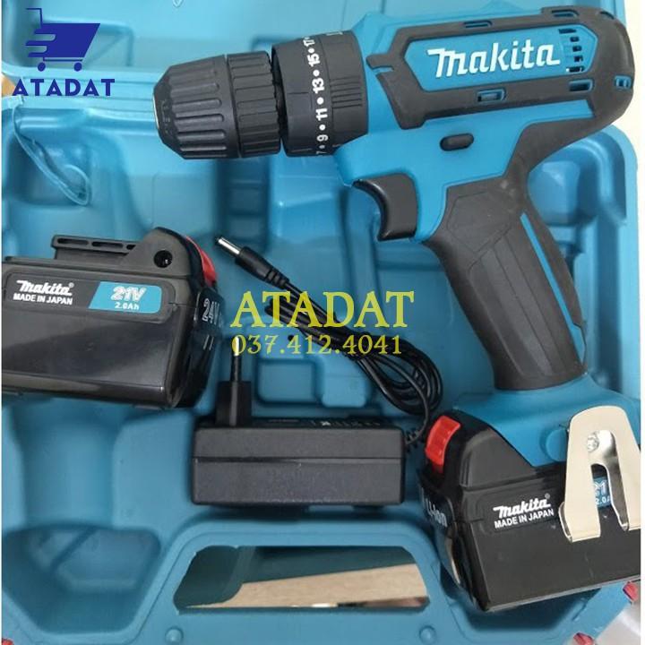 MÁY Khoan Pin MAKITA 21V (khoan, bắt vít ) - TẶNG 1 mũi khoan , Pin Vuông, 100% Đồng - Máy Bắt Vít 21V