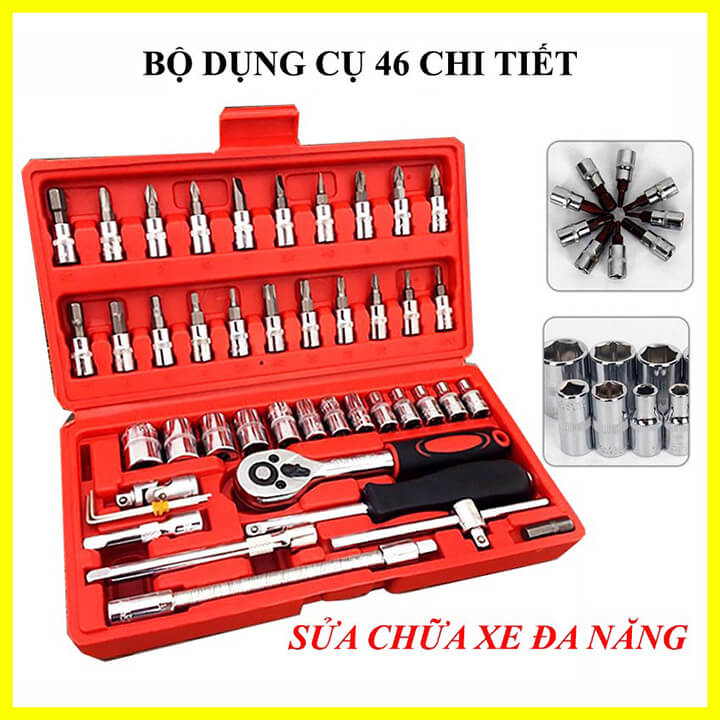 Bộ Dụng Cụ Mở Bu Lông Ốc Vít Đa Năng Sửa Chữa 46 Chi Tiết, Bộ Dụng Cụ Sửa Chữa Ô Tô Xe Máy Tháo Mở Bulong 46 Món