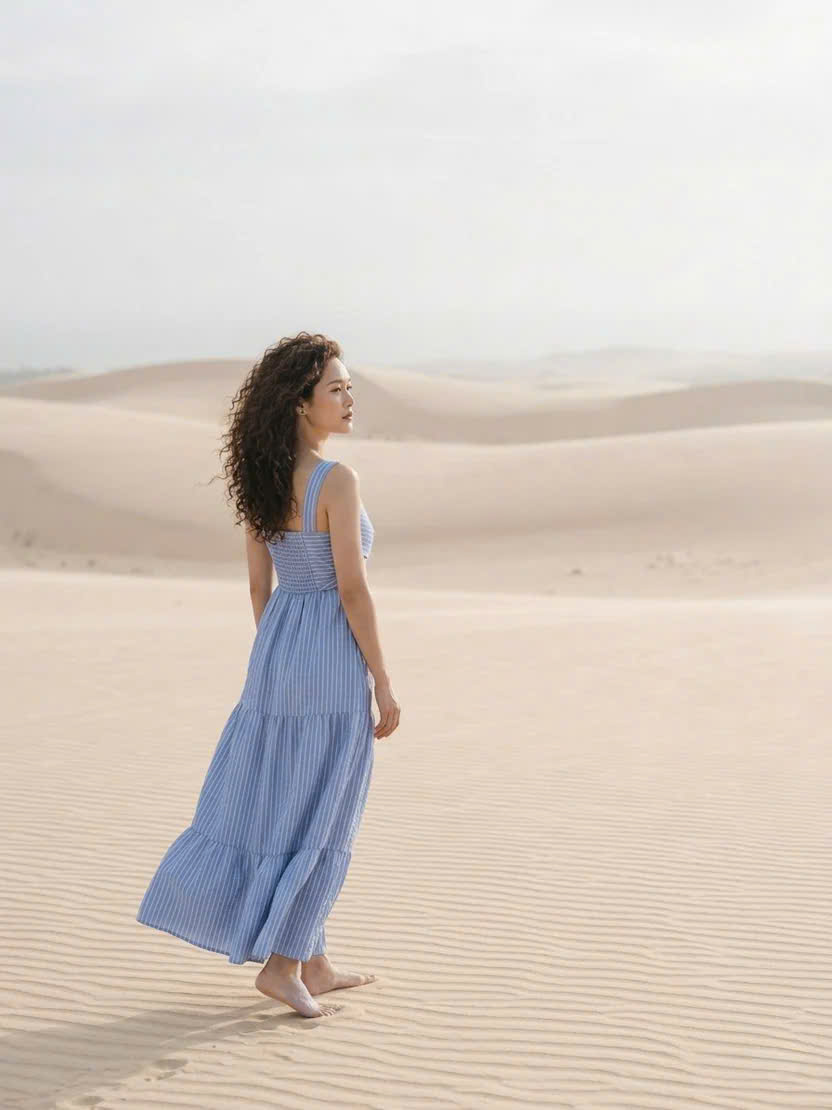 Đầm Maxi Sọc Xanh Cotton Vân Hy DRE205 Thời trang Hity