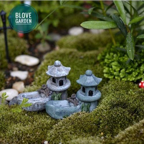 Tiểu cảnh Mái đình giếng nước làm phụ kiện trang trí chậu cây cảnh, sen đá xương rồng, cây cảnh mini