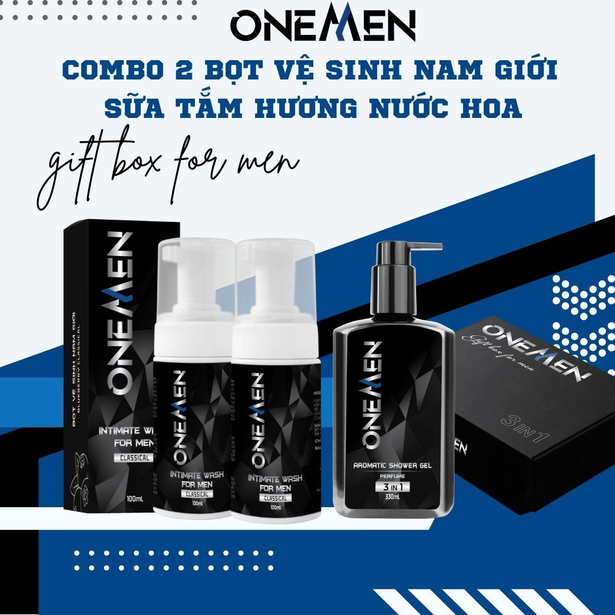 Combo Tiết Kiệm: 2 Bọt Vệ Sinh Nam + Sữa Tắm Gội OneMen 3 IN 1  Aromatic Shower Gel