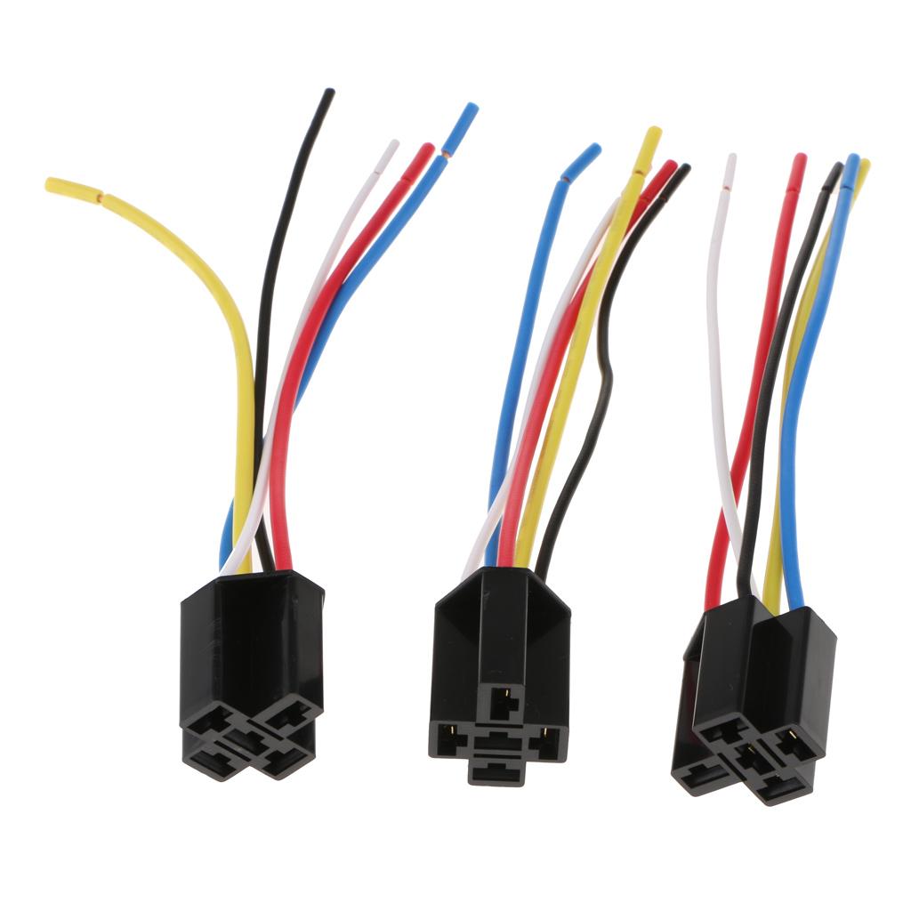 3Pcs DC 12V Car SPDT Automotive Relay 5 Pin 5 Wires with Harness Socket 40A