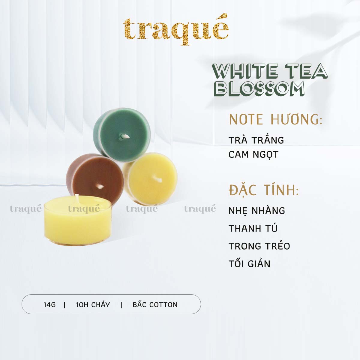 Nến thơm tinh dầu Aurae - dòng Signature -SX tại VN - WHITE TEA BLOSSOM