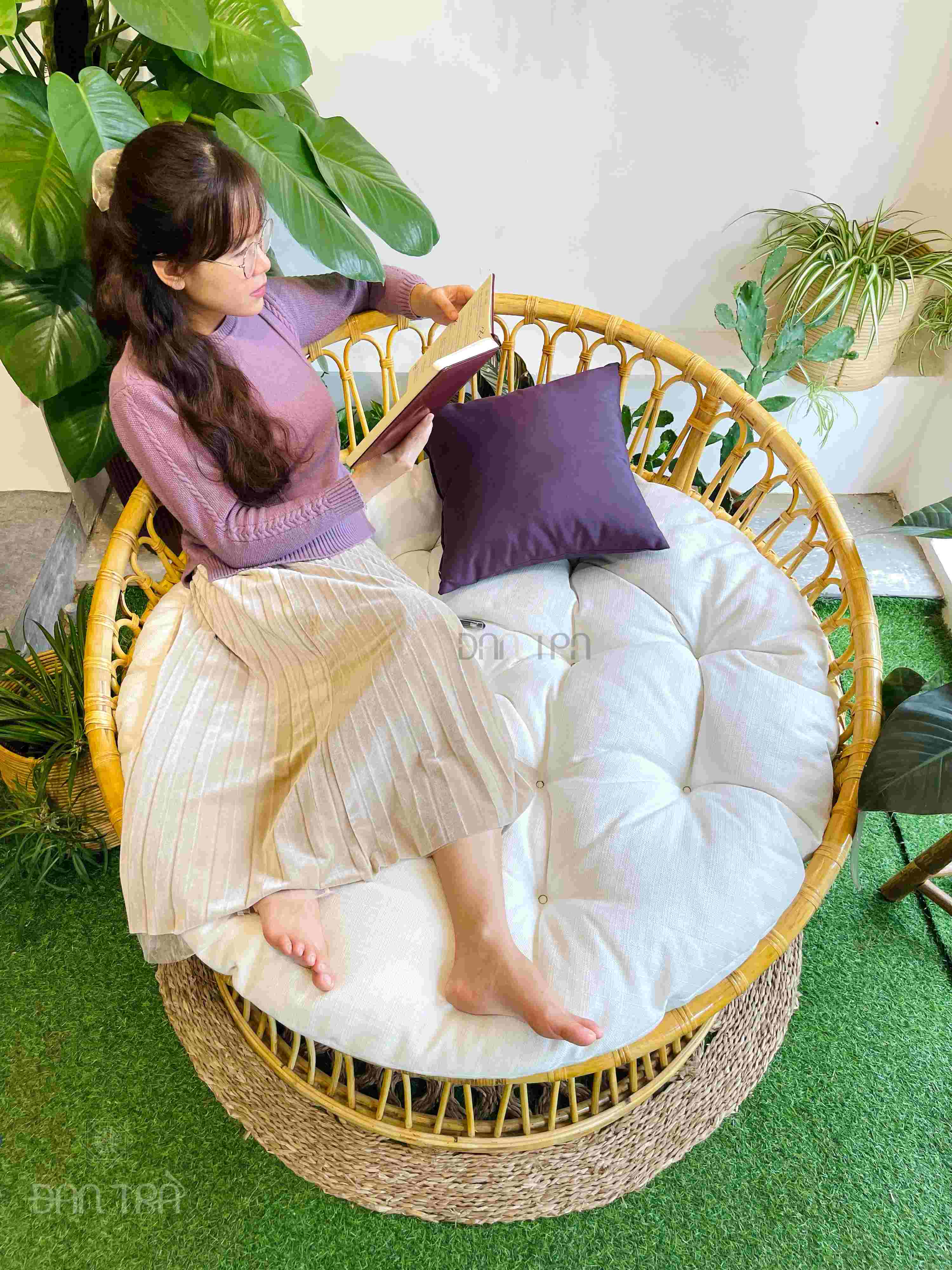 Ghế Mây Papasan Cách Tân 1m4, Ghế Mây Tròn Tình Yêu Love Nest- Ghế Mây Thư Giãn Đọc Sách- Ghế Mây Lười Relax- Nội Thất Mây Tre Đan Trà