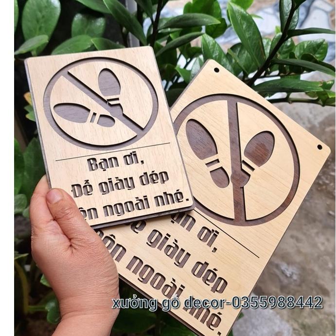Bảng Gỗ Bạn Ơi Để Giày Dép Bên Ngoài- Cắt Laser 2 Lớp