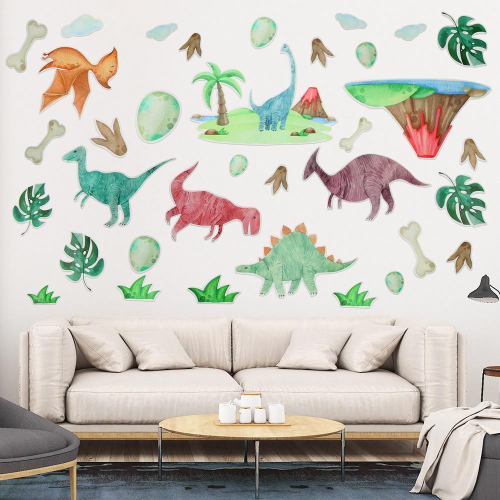 PEONY DIY Wall Decals Waterproof Self Adhesive Dinosaur Wall Stickers for Kids Nursery Bedroom Home Decoration Living Room PVC Removable