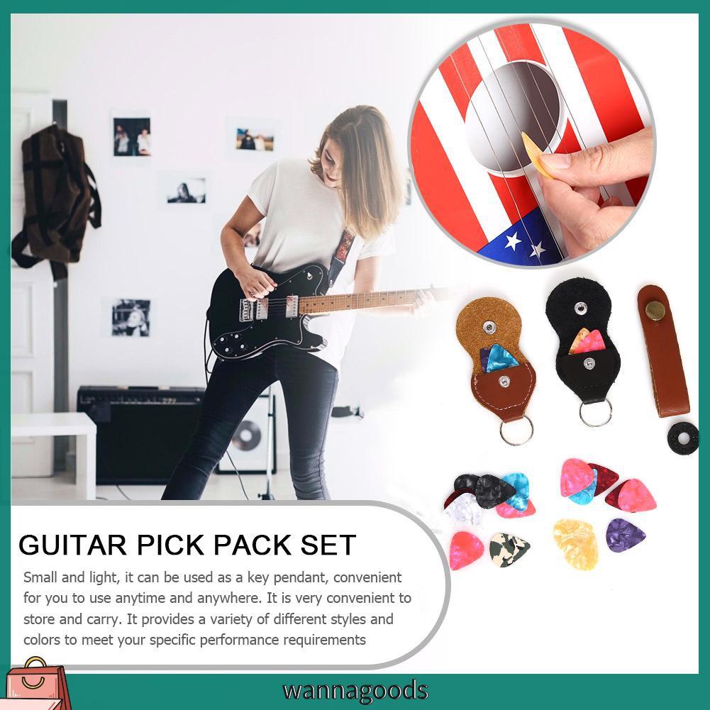 1 Bộ Móc Khóa Bao Da Đựng Miếng Gảy Đàn Guitar