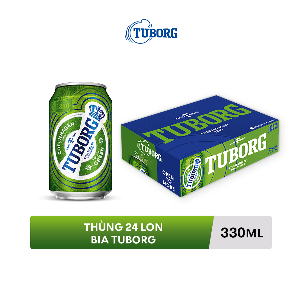 Nồng độ cồn 4.9% - Thùng 24 lon bia Tuborg 330ml
